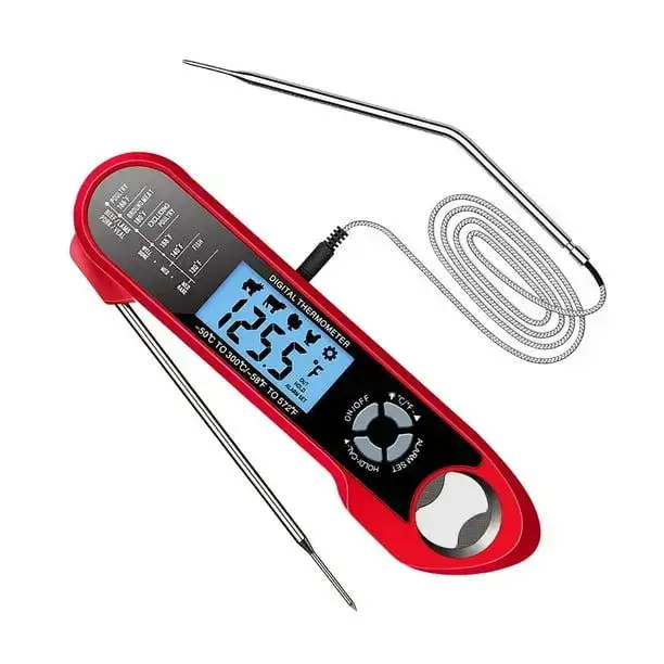 Meat Thermometer, Instant Read Digital Food Thermometer with Foldable Probe, IP67 Waterproof Cooking Thermometer for Grilling BBQ Smoker Air Fryer, Red