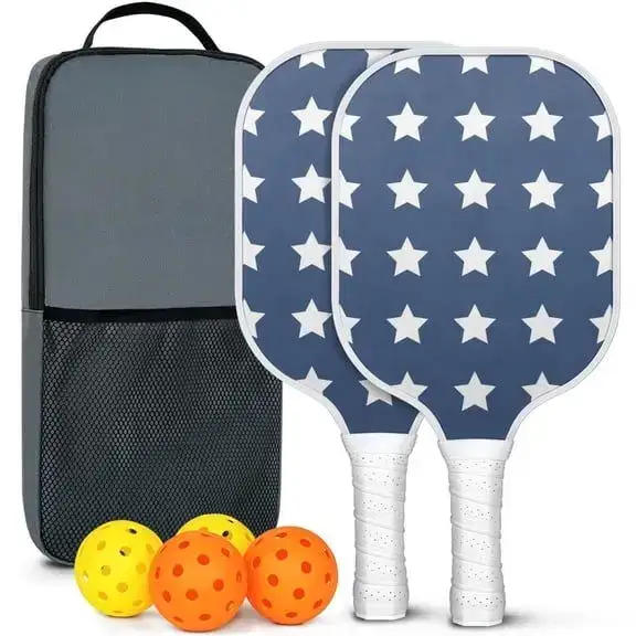 Naipo Pickleball Paddle Set with 4 Pickleballs, Anti-Slip Grip, Carry Bag, Fiberglass