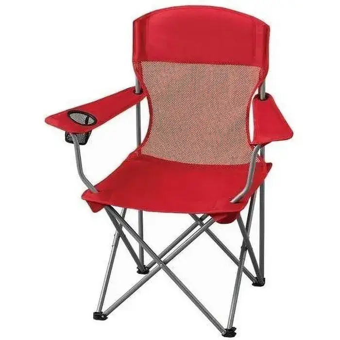 Ozark Trail Quad Folding Camp Chair with Cup Holder, Bright Red