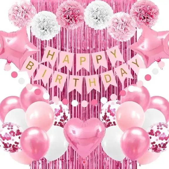 Party Decorations Balloons Banners Happy Birthday Kit Pink Party