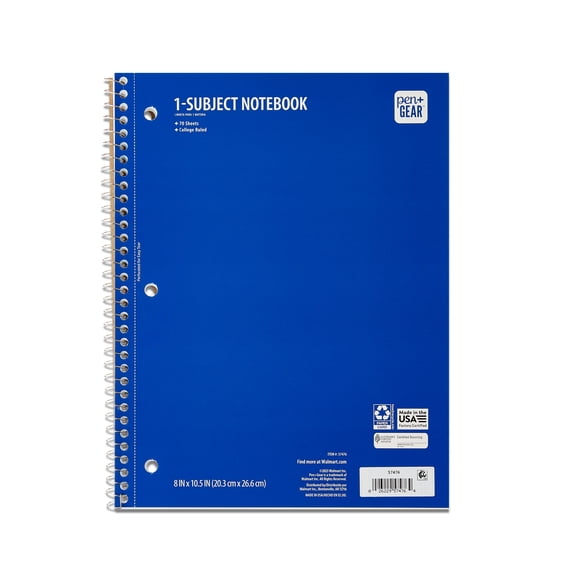 Pen+Gear 1-Subject Spiral Notebook, College Ruled, 8 in x 10.5 in, Blue, 70 Sheets