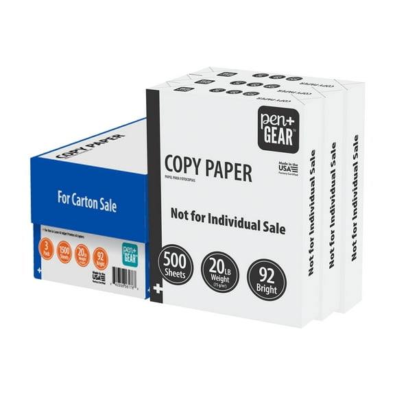 Pen+Gear Copy Paper, 8.5" x 11", 92 Bright, White, 20 lb, 3 Ream Case, 1,500 Sheets