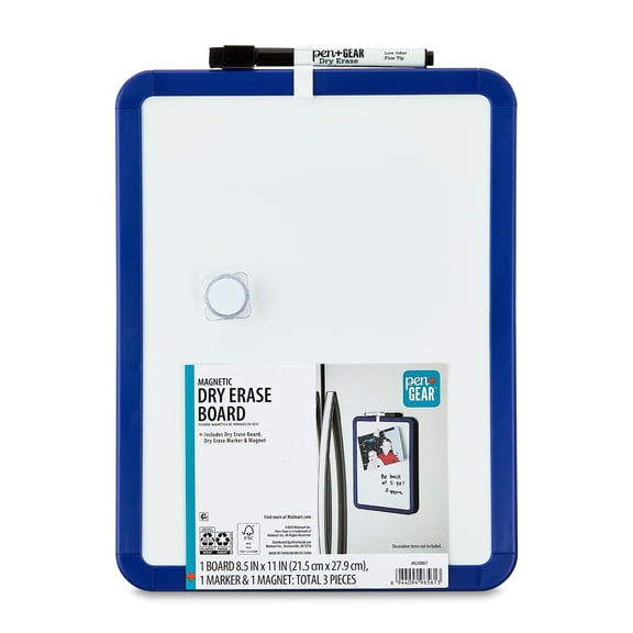 Pen+Gear Magnetic Dry Erase Whiteboard, 8.5" x 11", with Marker, Frame Color May Vary