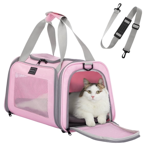 PETSFIT 17" Pet Carrier, Airline Approved Cat Travel Carrier for Small and Medium Cats, Pink