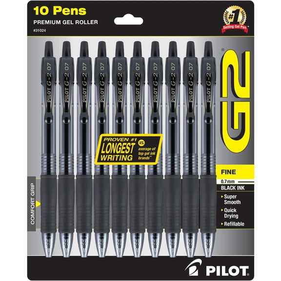 Pilot G2 Premium Gel Pens, Fine Point (0.7 mm), Black, 10 Count