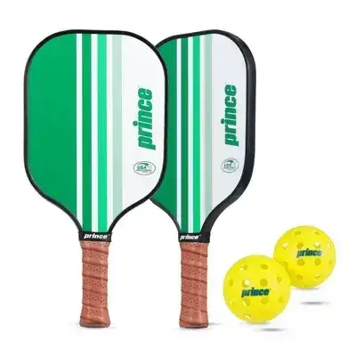 Prince Pickleball 5 Piece Fiberglass Paddle Set with Bonus Clear Backpack, Green