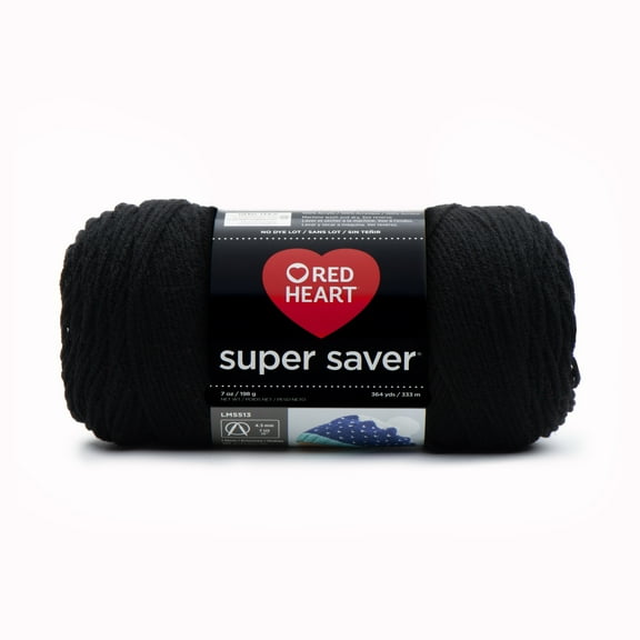 Red Heart Super Saver 4 Medium Acrylic Yarn, Black, 7oz/198g, 364 Yards