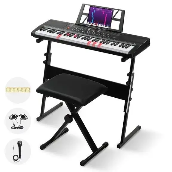 RockJam 61 Key Electronic Digital Piano Keyboard Kit with Stand, Headphones, Note Stickers & Lessons