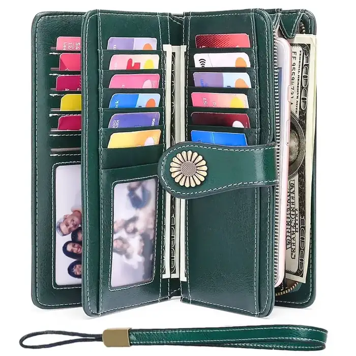 SENDEFN Wallets for Women Genuine Leather Credit Card Holder with RFID Blocking Large Capacity Wristlet