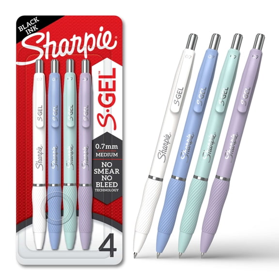 Sharpie S-Gel, Gel Pens, Medium Point (0.7mm), Assorted Fashion Barrels, Black Ink, 4 Count