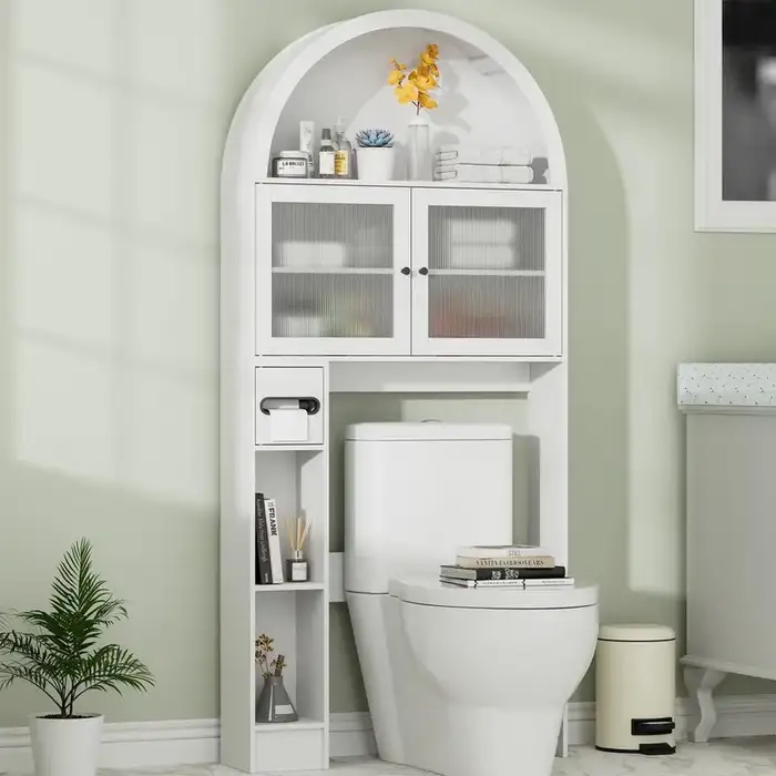 SinCiDo Arched Toilet Storage Cabinet, Modern Bathroom Shelf with Acrylic Doors
