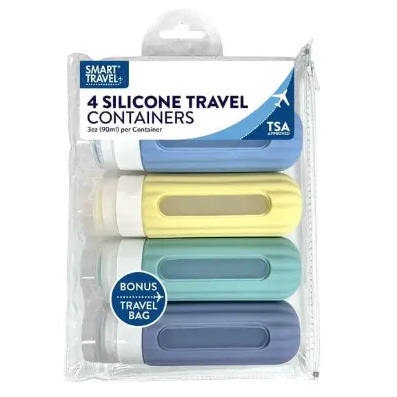 Smart Travel Silicone Containers 4-Pack with Clear Bag, TSA Approved, 3 oz