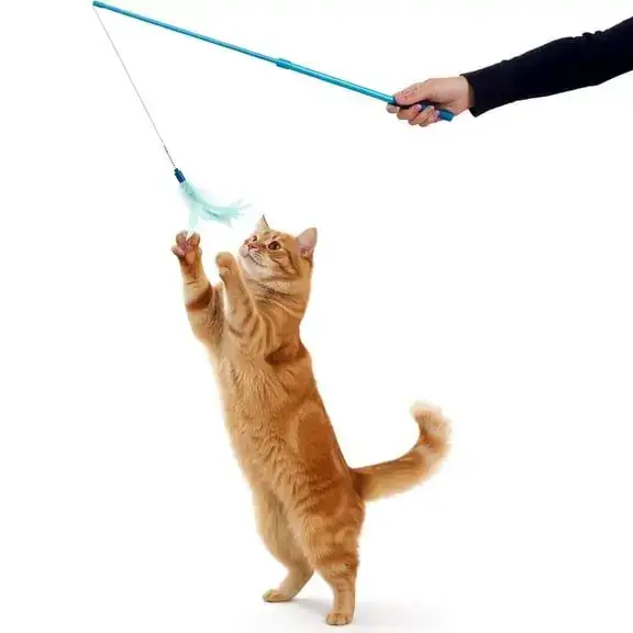SmartyKat Frisky Flyer Interactive Cat Toy, Extendable and Retractable Wand with Feathers