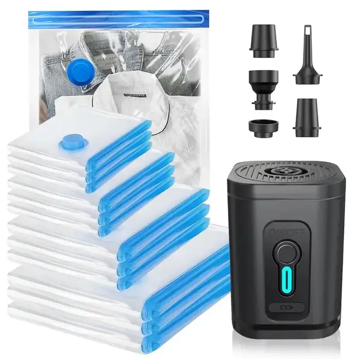 Tooloton Vacuum Storage Bags with Electric Pump, 15 Pack (3 Jumbo, 3 Large, 3 Medium, 3 Small, 3 Roll-Up)