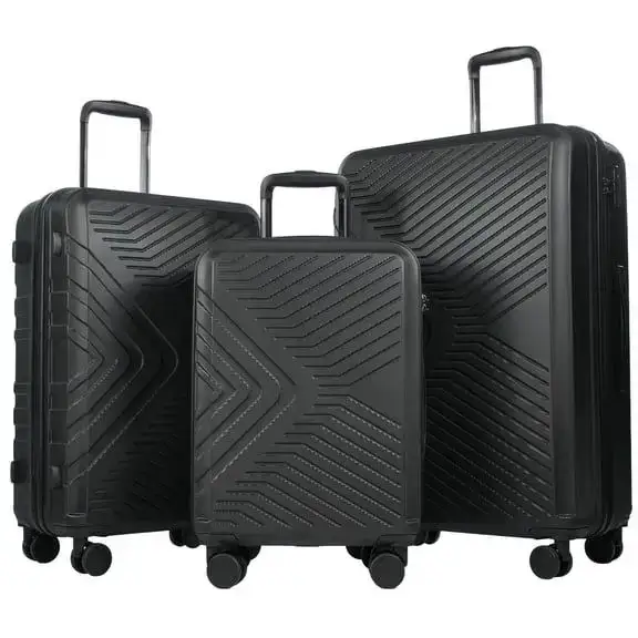 Travelhouse 3 Piece Hardshell Luggage Set, TSA Lock, Spinner Wheels 20/24/28in, Black