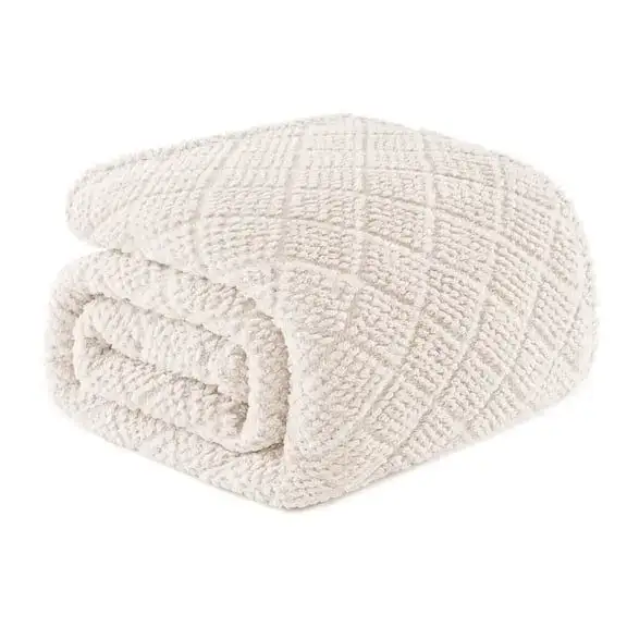 Whale Flotilla Fuzzy Fleece Queen Blanket, 90x90 Inch, Ivory