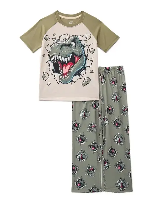 Wonder Nation Boys Short Sleeve Graphic Tee and Wide Leg Pants Sleep Set, 2-Piece, Sizes 4-18