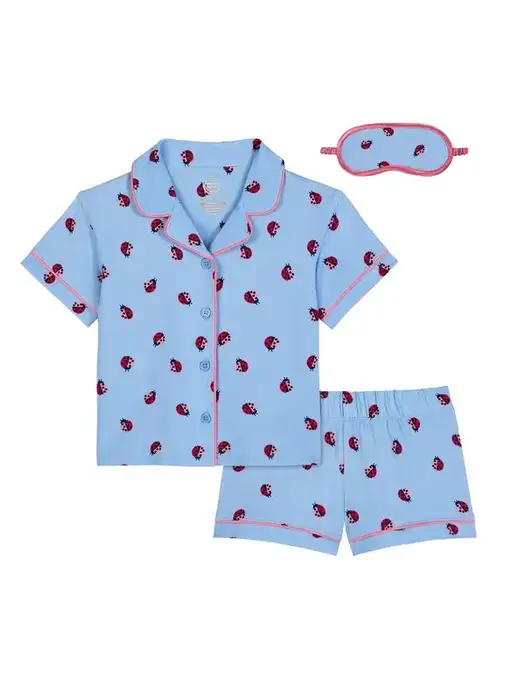 Wonder Nation Girls Short Sleeve Button Front Pajama Top and Pants Set with Eyemask, 3-Piece, Sizes 4-18