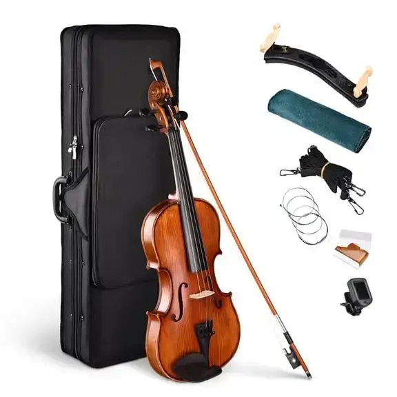 Yescom 4/4 Solid Wood Violin Set Fiddle Beginner Full Size Violin with Case & Bow Shoulder Rest for Student Adults